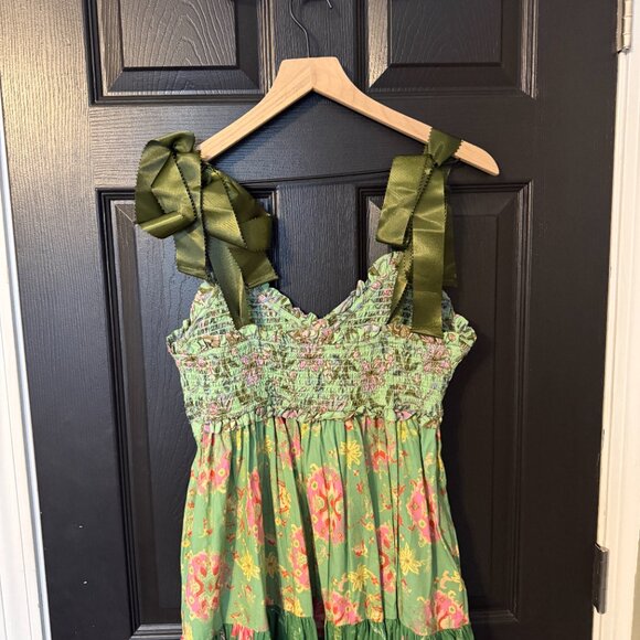 NWOT Free People Oversized Maxi Dress Floral Green Pink Lace Straps Medium - Picture 5 of 7